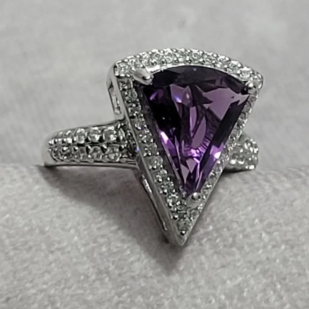 Premium African Amethyst & White Zircon Ring Size 10‎